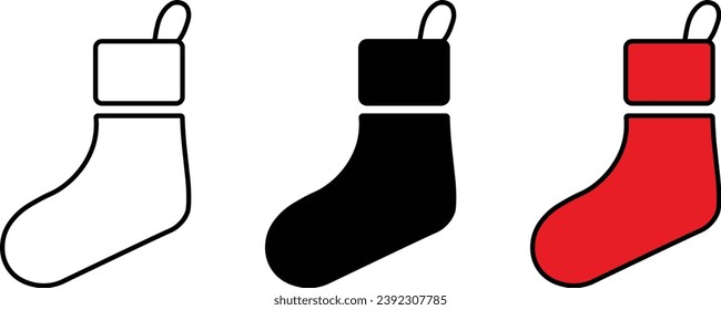 Christmas sock icon isolated on white background. Sock icons collection lined, isolated and colored version. Vector illustration