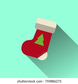 Christmas sock icon with long shadow. Vector illustration minimal flat design EPS