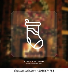 Christmas sock icon. Merry Christmas and a Happy New Year greating card. New Year's mood. Vector EPS 10. Isolated on decor background.