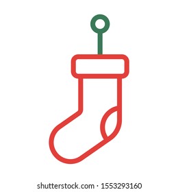 Christmas sock icon. Simple design. Line vector. Isolate on white background.