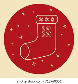 Christmas sock icon in thin line style. Traditional symbol in round frame.