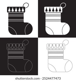 Christmas sock icon. Vector illustration isolated on white and black  background. EPS 10