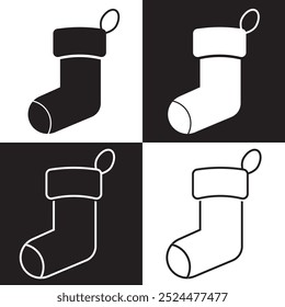 Christmas sock icon. Vector illustration isolated on white and black  background. EPS 10