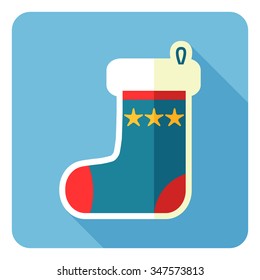 Christmas sock icon. Vector illustration. Flat design.