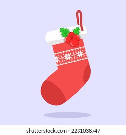 Christmas sock icon vector isolated on blue background