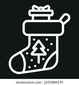 Christmas sock icon vector isolated on a black background.