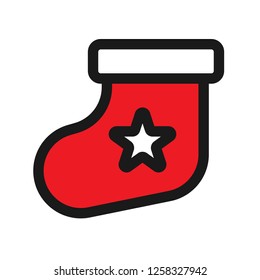 Christmas sock icon. Sock vector sign. Flat symbol. Linear sock icon. Illustration of colored christmas sock icon