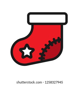 Christmas sock icon. Sock vector sign. Flat symbol. Linear sock icon. Illustration of colored christmas sock icon