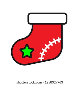 Christmas sock icon. Sock vector sign. Flat symbol. Linear sock icon. Illustration of colored christmas sock icon