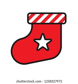 Christmas sock icon. Sock vector sign. Flat symbol. Linear sock icon. Illustration of colored christmas sock icon