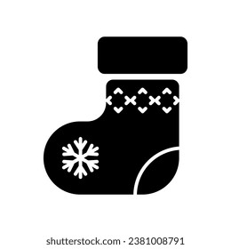 Christmas sock icon. Warm decoration and storage of new year gifts with snowflake and festive vector tracery