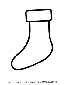 Christmas Sock Illustration for Festive Decor and Holiday Designs Hand Drawn Vector Outline Isolated.