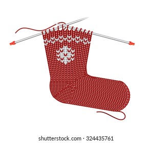 Natal Sock Tricô nas agulhas