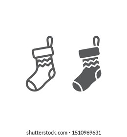 Christmas sock line and glyph icon, decor and new year, festive stocking sign, vector graphics, a linear pattern on a white background, eps 10.