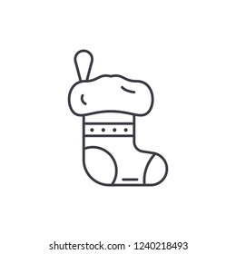 Christmas sock line icon concept. Christmas sock vector linear illustration, symbol, sign