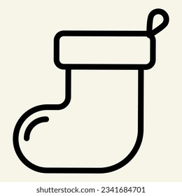 Christmas sock line icon. Hanging winter holiday decoration outline style pictogram on white background. New Year stocking for gifts mobile concept web design. Vector graphics.