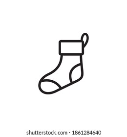 Christmas sock line icon isolated on white background