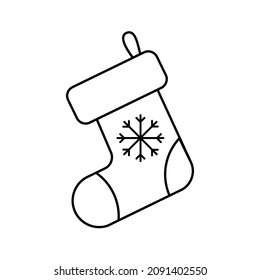 Christmas sock line icon. Traditional outline Christmas stocking vector. New year sock for gift, winter sock for holiday illustration.