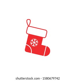 Christmas sock on white background, vector symbol.Red Christmas sock icon.
