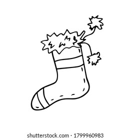 Christmas sock on a white background. New year's sock sketch