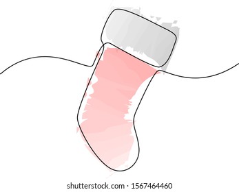 Christmas sock one line drawing, vector illustration