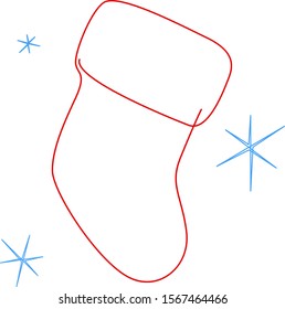 Christmas sock one line drawing, vector illustration