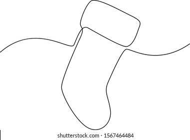 Christmas sock one line drawing, vector illustration