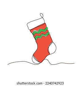 Christmas sock one line drawing on white background.