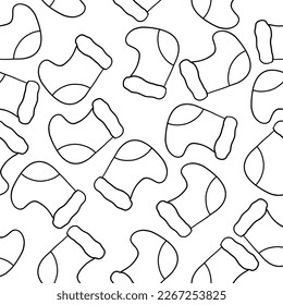 Christmas Sock in outline doodle style. Vector seamless pattern isolated on white background.