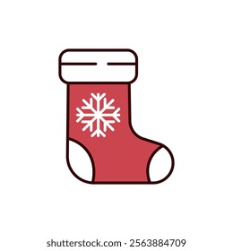 Christmas sock outline icon. New year, holiday and snowflake. New year. Isolated vector illustration