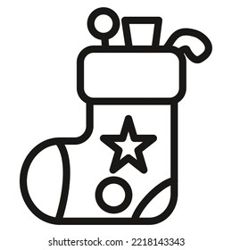 Christmas sock outline icon vector