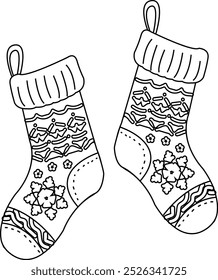 Christmas Sock outline vector illustration on White Background