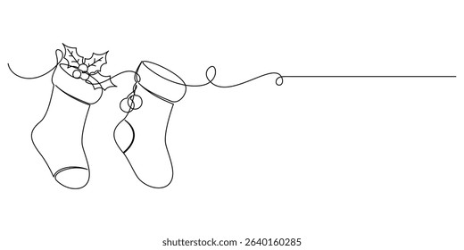 Christmas sock pair with line art style. illustration vector with transparent background.	