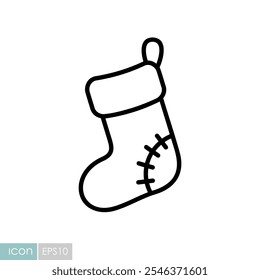 Christmas sock with a patched heel vector icon. Winter sign. Graph symbol for event and holiday web site and apps design, logo, app, UI