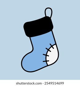 Christmas sock with a patched heel vector icon. Winter sign. Graph symbol for event and holiday web site and apps design, logo, app, UI