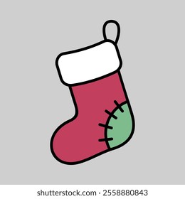 Christmas sock with a patched heel vector icon. Winter sign. Graph symbol for event and holiday web site and apps design, logo, app, UI