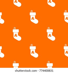 Christmas sock pattern repeat seamless in orange color for any design. Vector geometric illustration