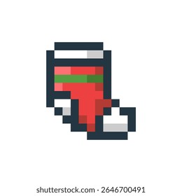 Christmas sock pixelated icon. Christmas icon in pixel art style. Isolated vector illustration