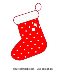 Christmas sock in polka dot. New year gift stoking. vector clip art for seasonal design