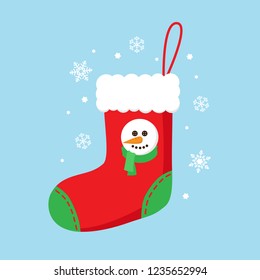 Christmas sock in red color with snowman