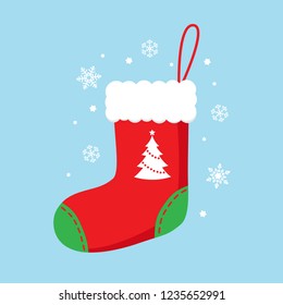 Christmas sock in red color with tree