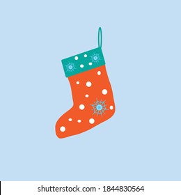Christmas sock of Santa Claus isolated on blue background holiday icon. New year icon