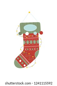 Christmas sock in a scandinavian style. Vector illustration.