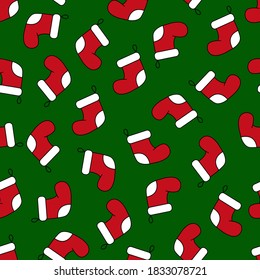 Christmas sock. Seamless pattern. Christmas background. Vector illustration.