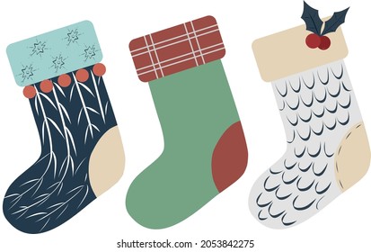 Christmas sock. A set of socks for the holiday. Cartoon. Vector
Cute Christmas Socks set - vector cartoon Illustration
