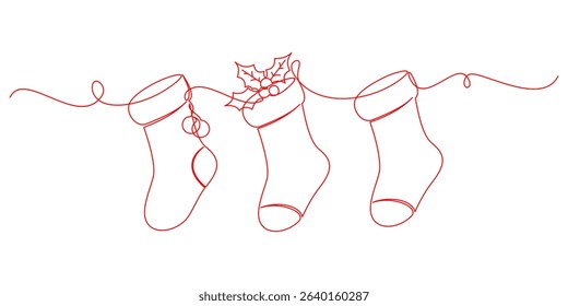 Christmas sock sets with red line art style. illustration vector with transparent background.