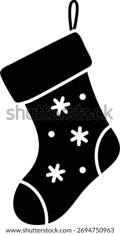 Christmas sock silhouette icon vector. 
Winter Holiday stocking silhouette.