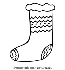 Christmas sock. Single doodle vector illustration. Hand drawn.