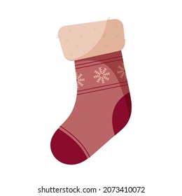 Christmas sock with snowflakes. Stocking for gifts. Vector illustration in cartoon flat style.