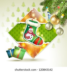 Christmas sock with snowman and gifts